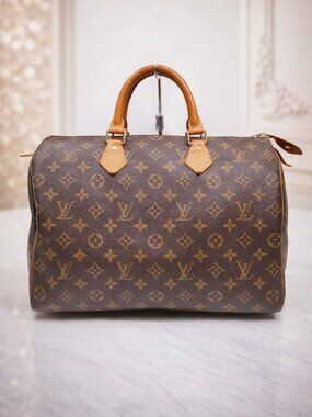 Authentic Louis Vuitton Speedy 35 Monogram Brown Canvas LV Handbag Satchel Bag